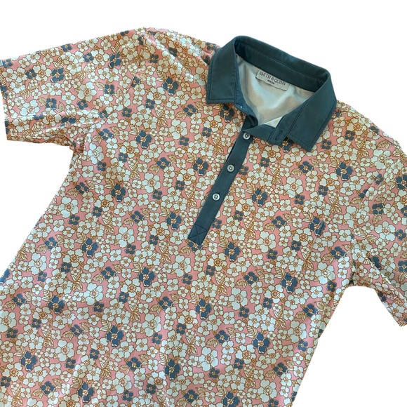 Smith & Quinn Floral Print Polo Shirt - Pink, Blue, White - Men's Medium - Picture 1 of 5